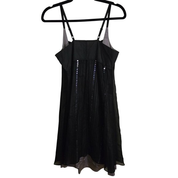 Garnet Hill 100% Silk Black Sequined Underlay Pintuck Slip Dress Size 4 - Picture 2 of 5